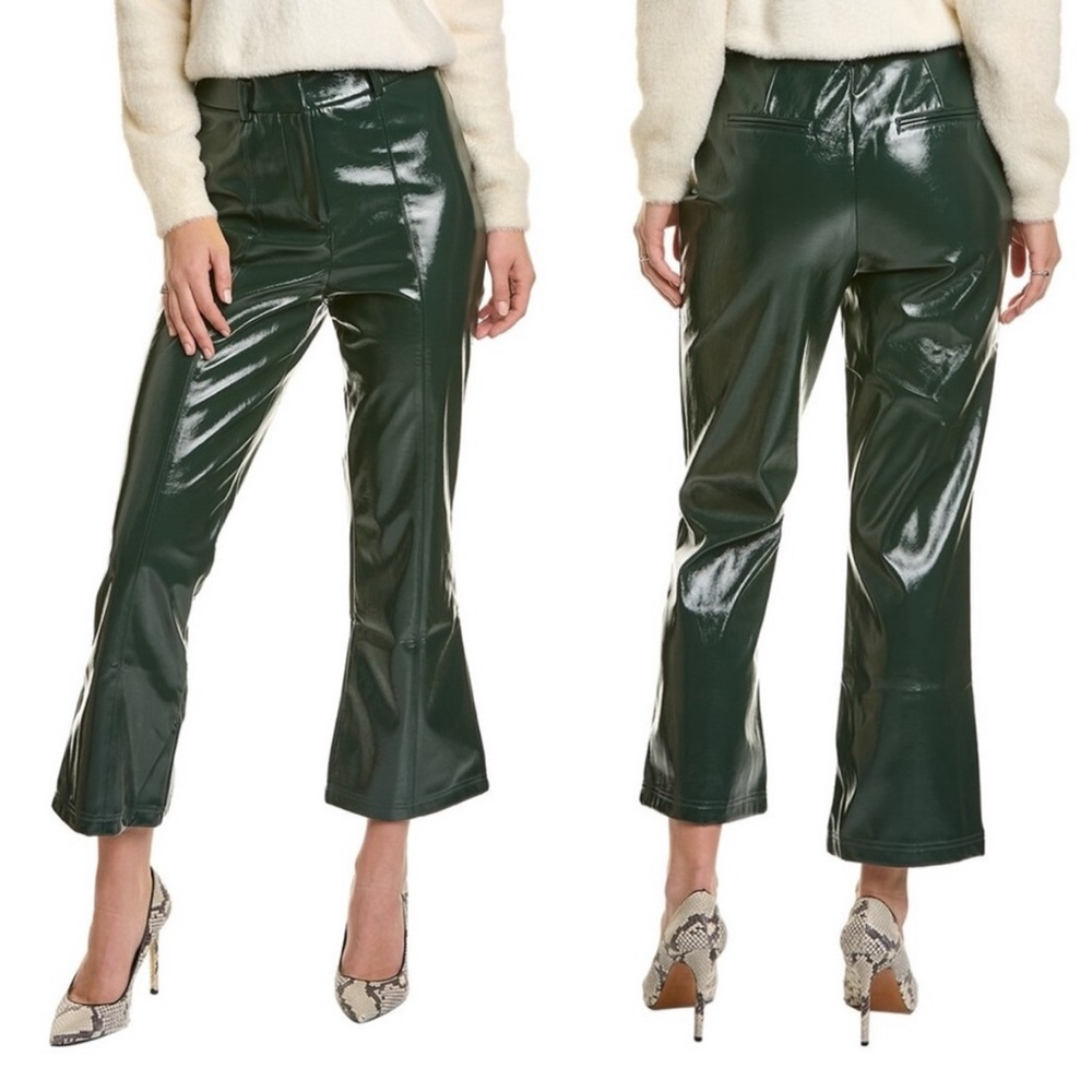 7 For All Mankind Forest Green High Rise Faux Leather Kick Flare Pants Wide Leg